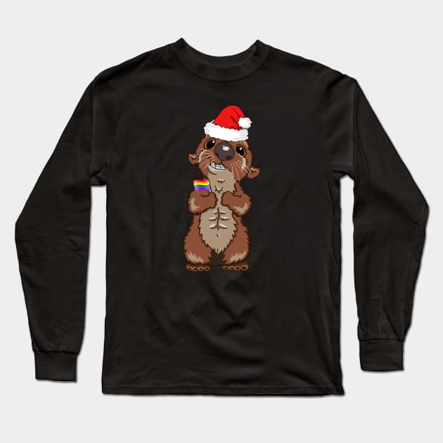 Cute LGBTQ Christmas Gay Otter Fun Adorable Holiday Animal Long Sleeve T-Shirt by egcreations